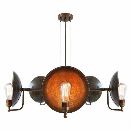 Chulainn B Industrial Dish Chandelier, Five-Arm, Antique Brass