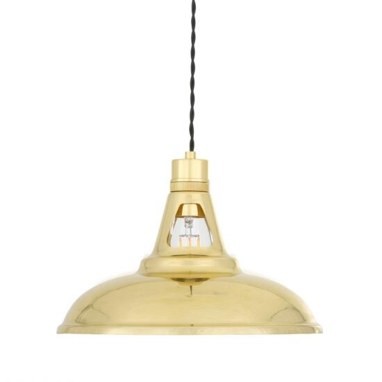 Geneva Vintage Industrial Brass Pendant Light 31cm, Polished Brass