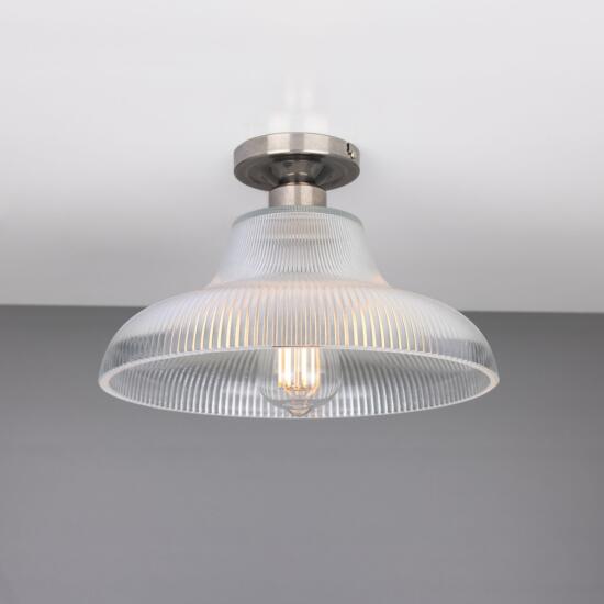 Mono Industrial Prismatic Glass Flush Ceiling Light 30cm, Antique Silver