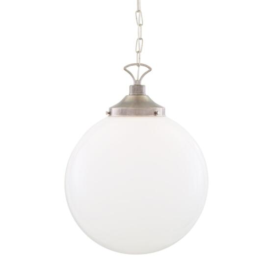 Yerevan Large Opal Glass Globe Pendant Light 40cm, Antique Silver