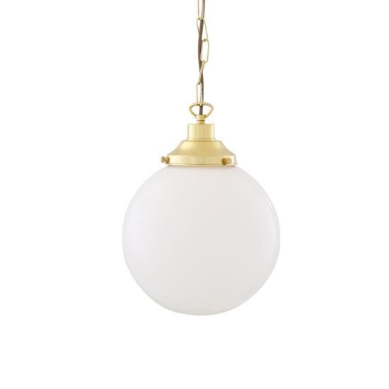 Yerevan Opal Frosted Glass Globe Pendant Light 25cm, Polished Brass