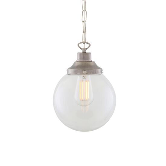 Riad Small Clear Glass Globe Pendant Light 20cm, Antique Silver