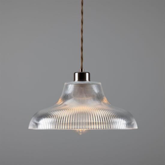 Mono Industrial Railway Glass Pendant Light 30cm, Polished Copper