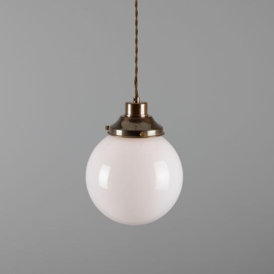 Gentry Small Opal Glass Globe Pendant Light 20cm, Antique Brass