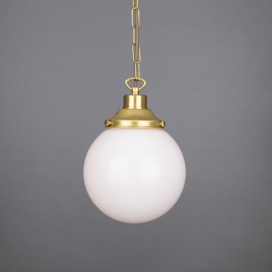 Yerevan Small Opal Globe Pendant Light 20cm, Satin Brass