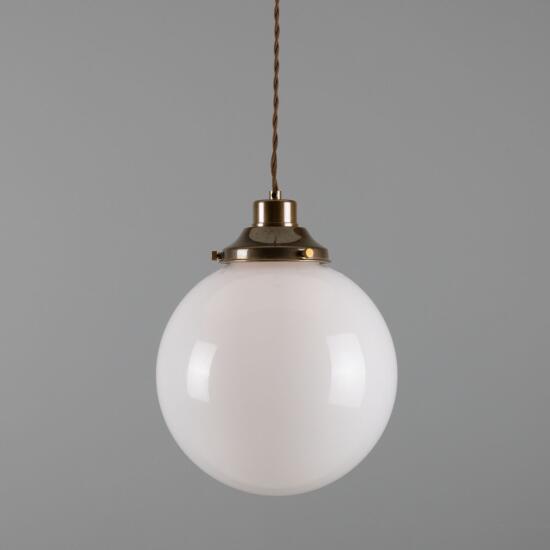 Gentry Opal Glass Globe Pendant Light 25cm, Antique Brass