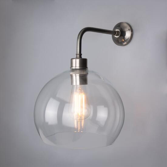 Eden Clear Open Glass Globe Wall Light 25cm, Antique Silver