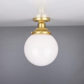 Yerevan Opal Globe Flush Ceiling Light 20cm, Satin Brass