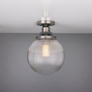 Stanley Holophane Glass Globe Ceiling Light 20cm, Antique Silver