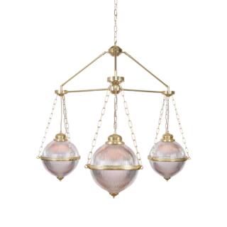 Blaenau Prismatic Glass Polished Brass Chandelier, Three-Arm