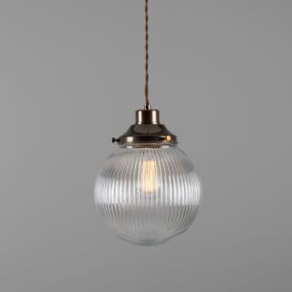 Stanley Small Prismatic Globe Pendant Light 20cm, Antique Brass