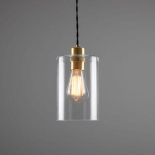 Dalat Clear Glass Cylinder Pendant Light 14cm, Satin Brass