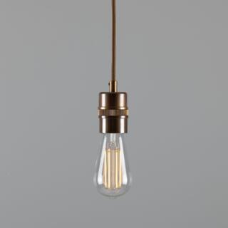 Devon Minimalist Exposed Bulb Brass Pendant Light, Antique Silver