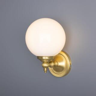 Cloghan Traditional Opal Glass Globe Wall Light, Satin Brass