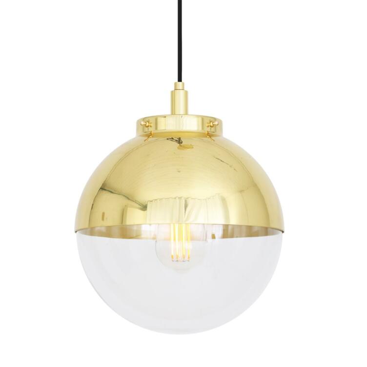 Mica Brass / Glass Dome Pendant Light 26cm IP44