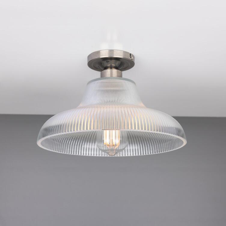 Mono Industrial Prismatic Glass Flush Ceiling Light 30cm, Antique Silver