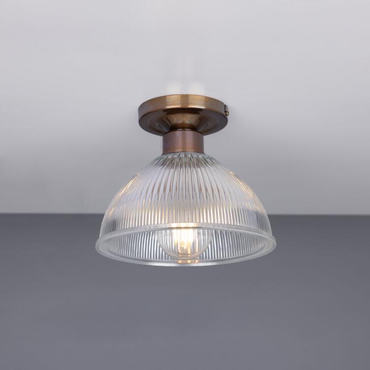 Erbil Prismatic Glass Flush Ceiling Light 19cm, Antique Brass