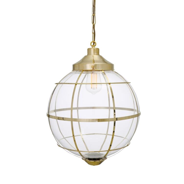 Henlow Clear Glass Globe Pendant Light with Brass Cage